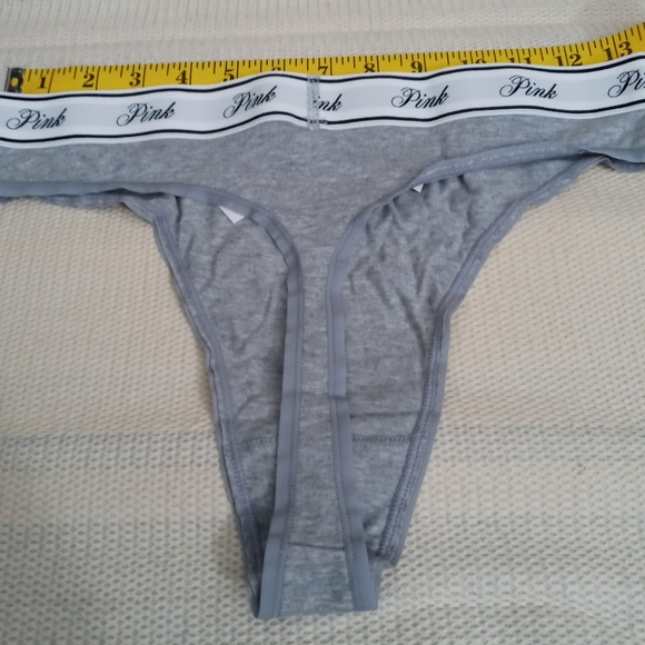 Nwt  PINK  Victoria s S. High Waist Cotton Logo Thong Panty   Size M  Gray Color - Picture 4 of 4